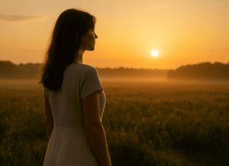 Žena sa puno ljubavi žena sa puno ljubavi stoji na svjetlu zore, simbol duhovne snage i blagosti